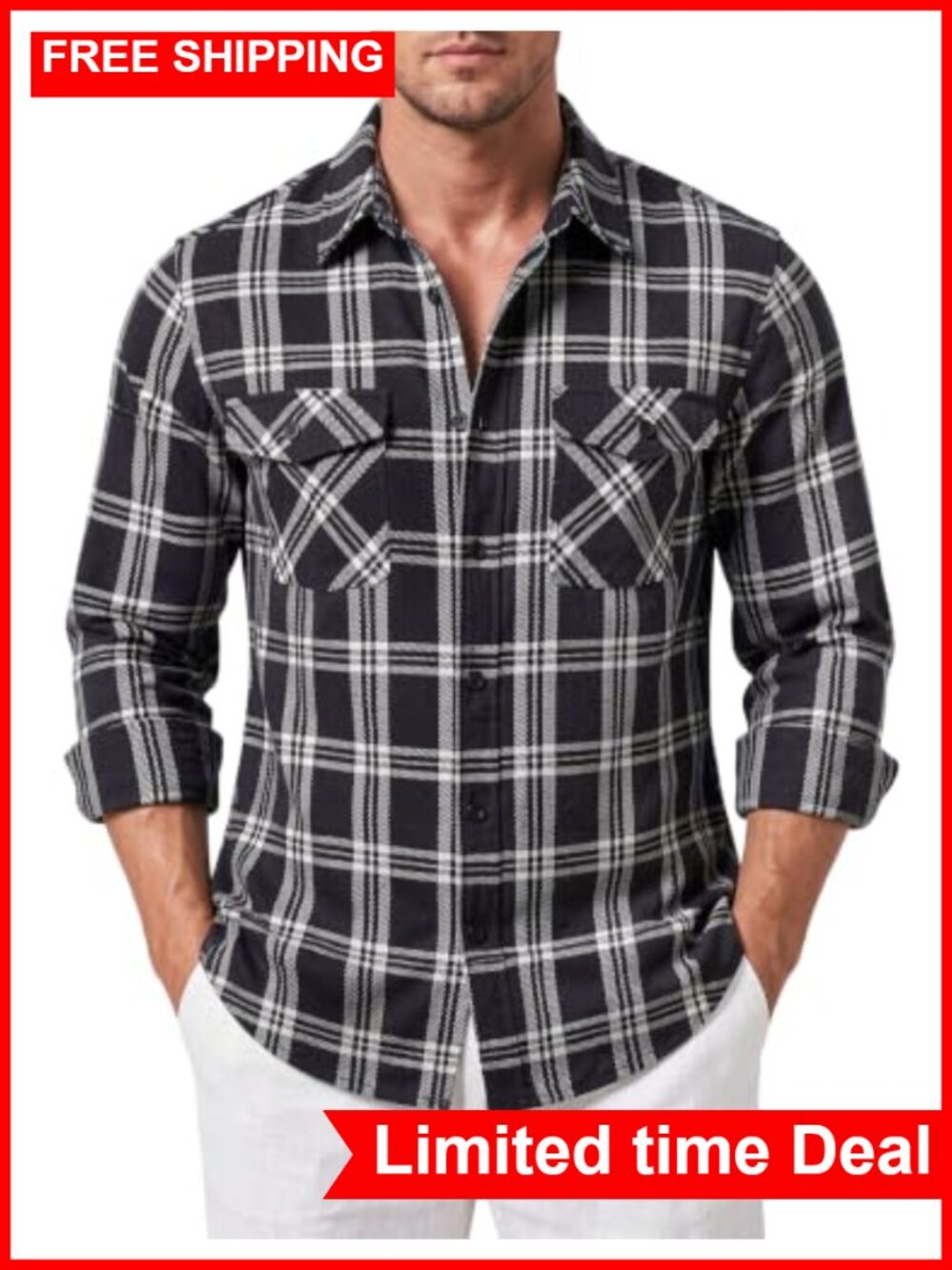 Heavyweight Plaid Flannel Shacket Men's Button Down Long Sleeve Casual Western
